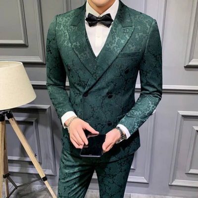 Army green checked men's suit